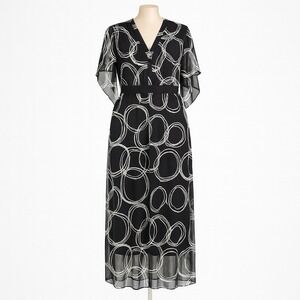 Vintage 90s Whimsigoth Ethereal Chiffon Maxi Dress Sz M Black White Witchy Punk